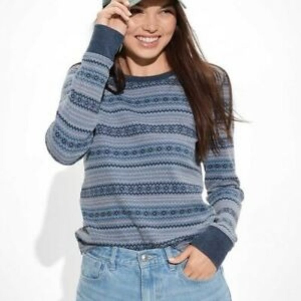 American Eagle Long Sleeve Thermal  Color Shirt Blue Stripe Size M